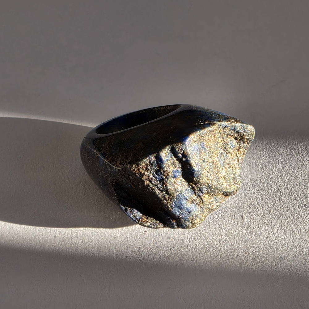 Carved Lapis Lazuli Chunky Band Ring Real Stone Pyrite Inclusions Size 7 - Picture 6 of 15